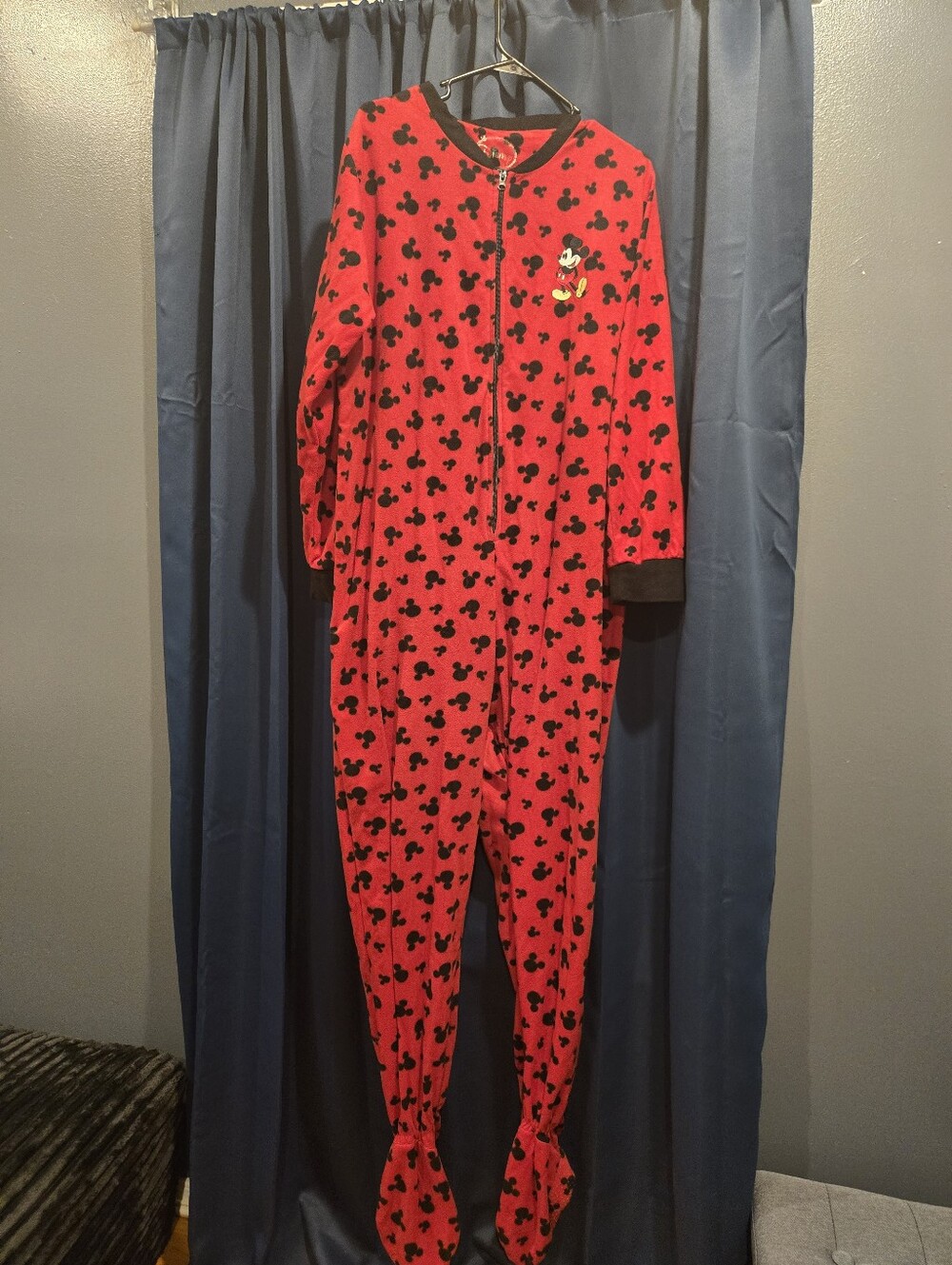 Disney Red & Black Mickey Mouse Kids Footed One-Piece